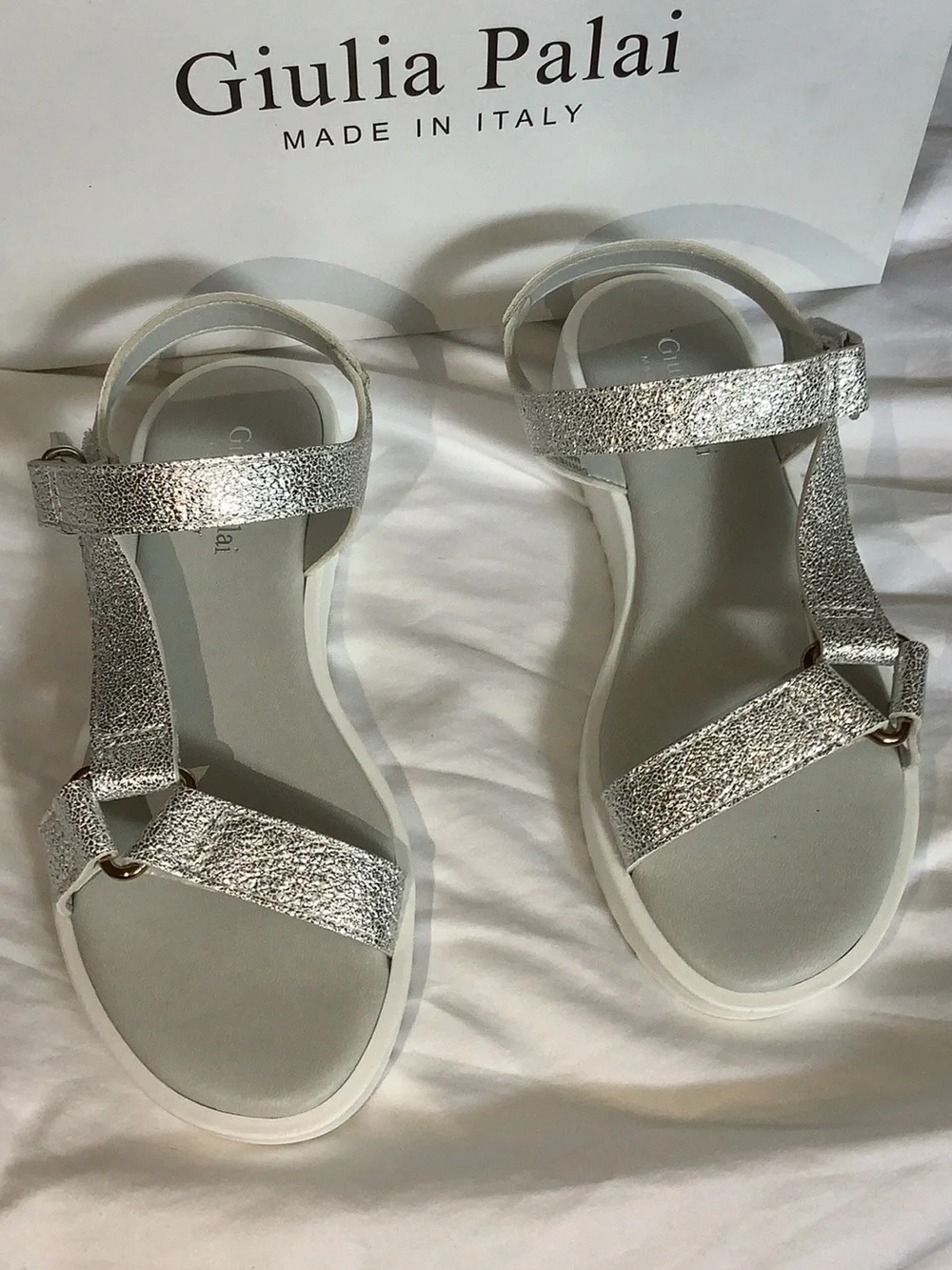 Girl’s Silver Glitter T-Strap Comfort Sandals